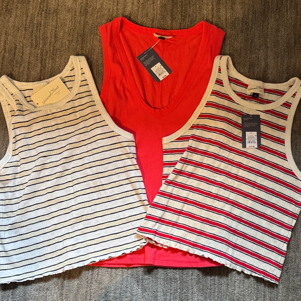 Universal Thread Striped and Solid Tank Tops - Red, White, and Black